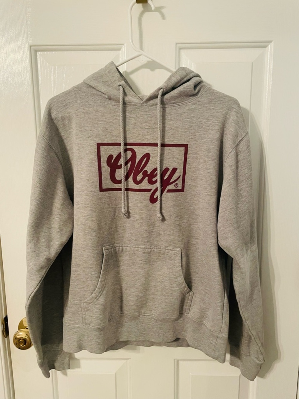 Obey Gray Hoodie with Maroon Logo